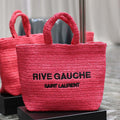 YSL 688864 Saint Laurent Rive Gauche Tote in Red Raffia - Default Title - View 1