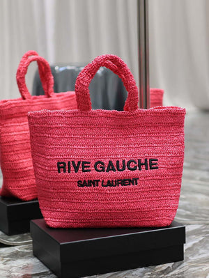 YSL 688864 Saint Laurent Rive Gauche Tote in Red Raffia - Default Title - View 1