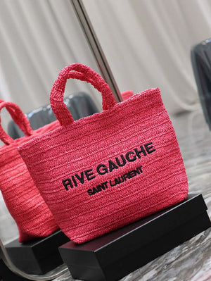 YSL 688864 Saint Laurent Rive Gauche Tote in Red Raffia - Default Title - View 2