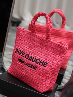 YSL 688864 Saint Laurent Rive Gauche Tote in Red Raffia - Default Title - View 4