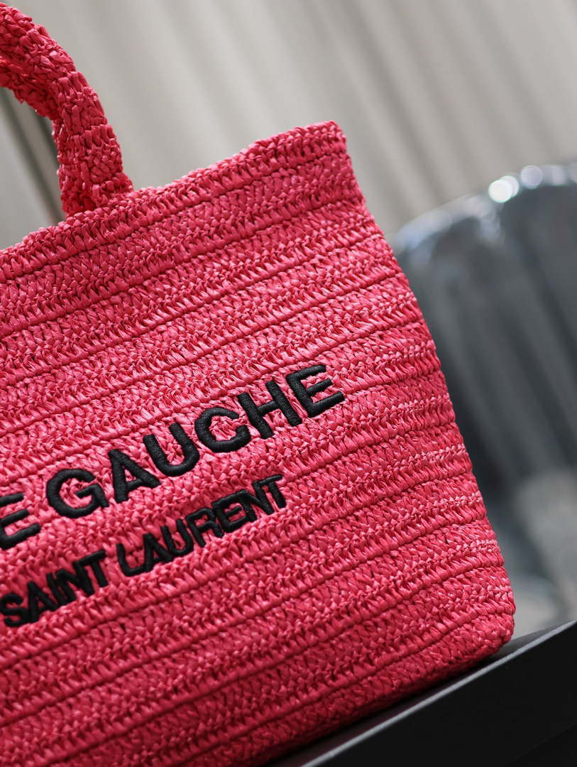 YSL 688864 Saint Laurent Rive Gauche Tote in Red Raffia - Default Title - View 5