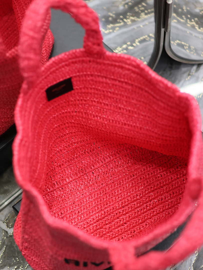 YSL 688864 Saint Laurent Rive Gauche Tote in Red Raffia