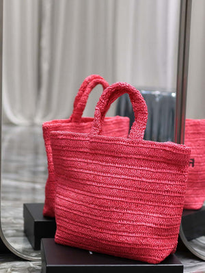 YSL 688864 Saint Laurent Rive Gauche Tote in Red Raffia - Default Title - View 8