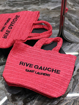 YSL 688864 Saint Laurent Rive Gauche Tote in Red Raffia - Default Title - View 9