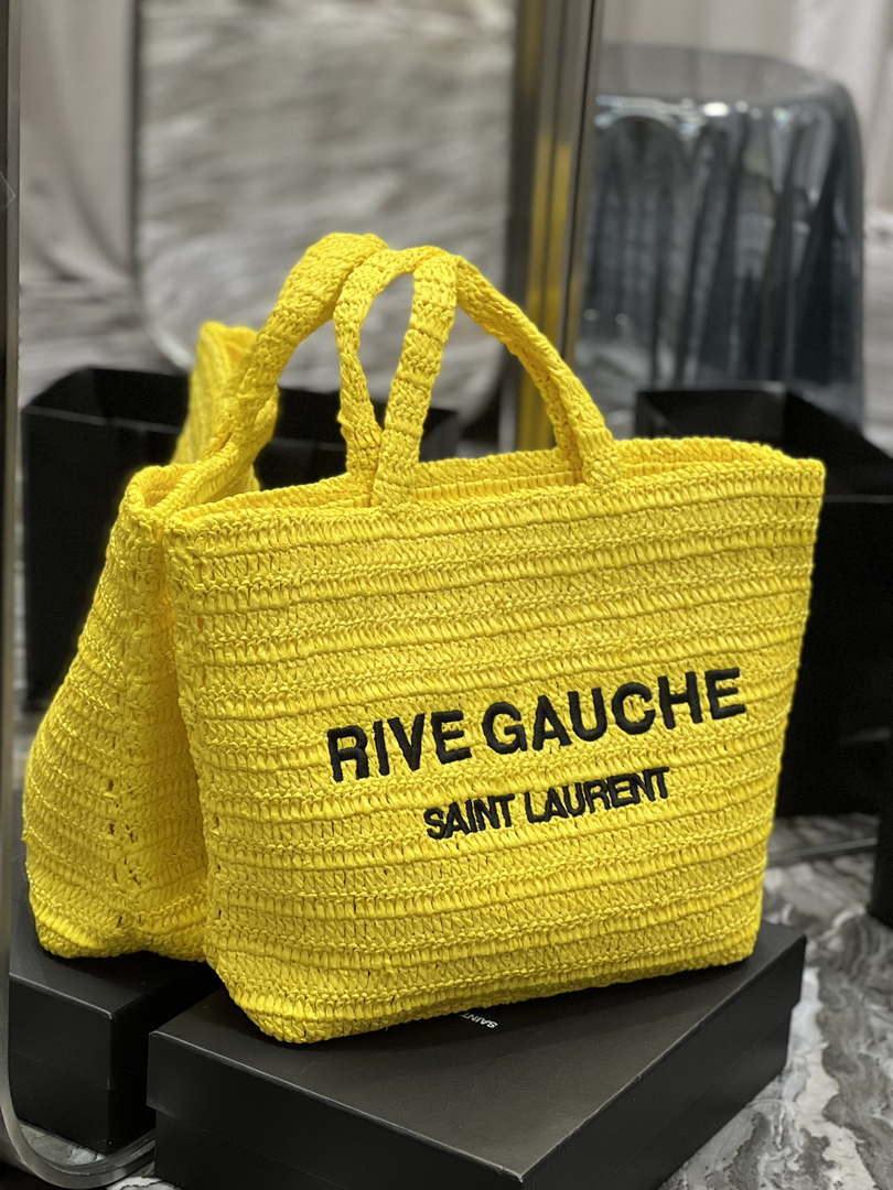 YSL 688864 Saint Laurent Rive Gauche Tote in Yellow Raffia