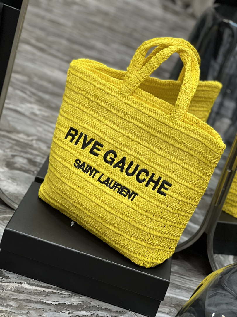 YSL 688864 Saint Laurent Rive Gauche Tote in Yellow Raffia