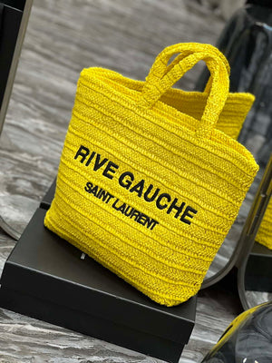 YSL 688864 Saint Laurent Rive Gauche Tote in Yellow Raffia - Default Title - View 3