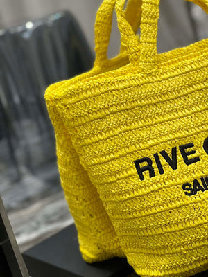 YSL 688864 Saint Laurent Rive Gauche Tote in Yellow Raffia - Default Title - View 5