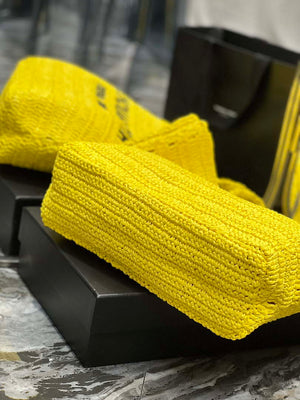 YSL 688864 Saint Laurent Rive Gauche Tote in Yellow Raffia - Default Title - View 7