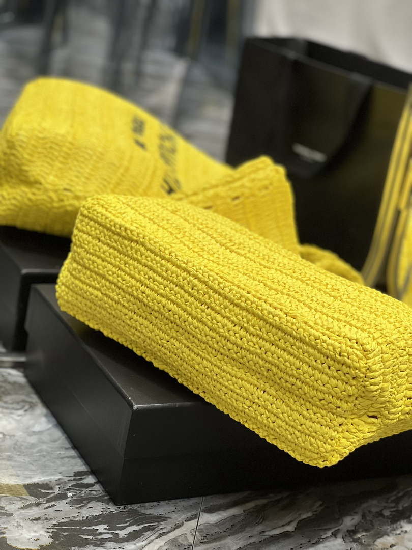 YSL 688864 Saint Laurent Rive Gauche Tote in Yellow Raffia - Default Title - View 7