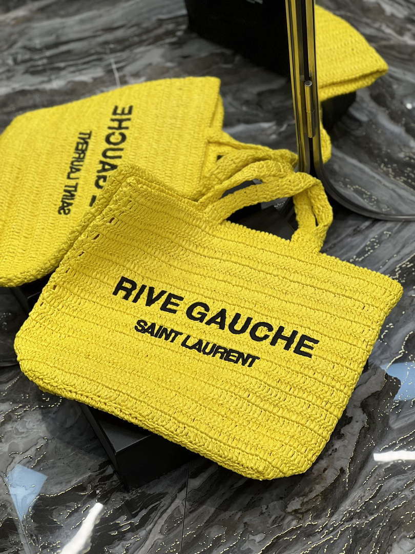 YSL 688864 Saint Laurent Rive Gauche Tote in Yellow Raffia - Default Title - View 8