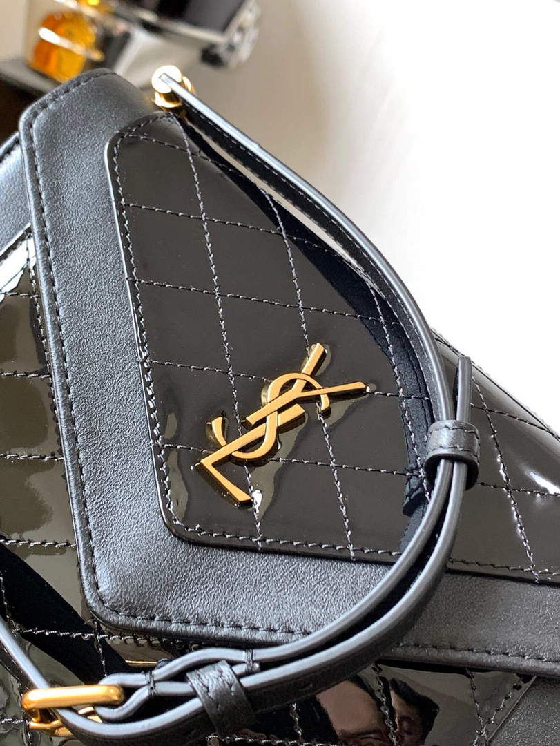 YSL 695724 Gaby Mini Satchel In Quilted Lacquered Leather black