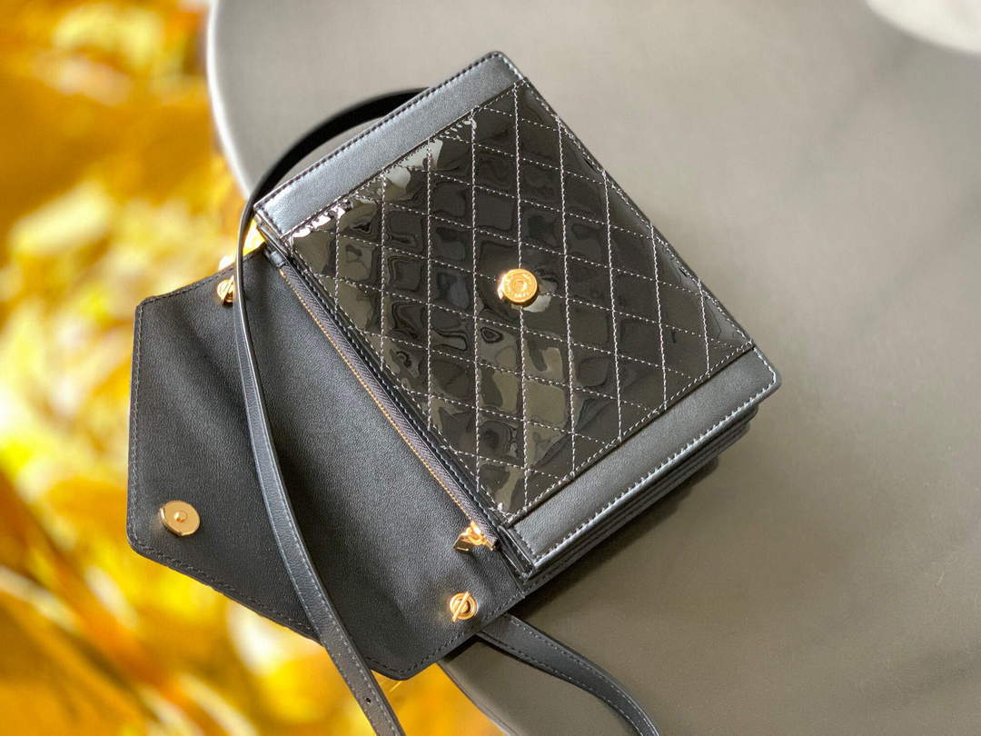 YSL 695724 Gaby Mini Satchel In Quilted Lacquered Leather black - Default Title - View 6