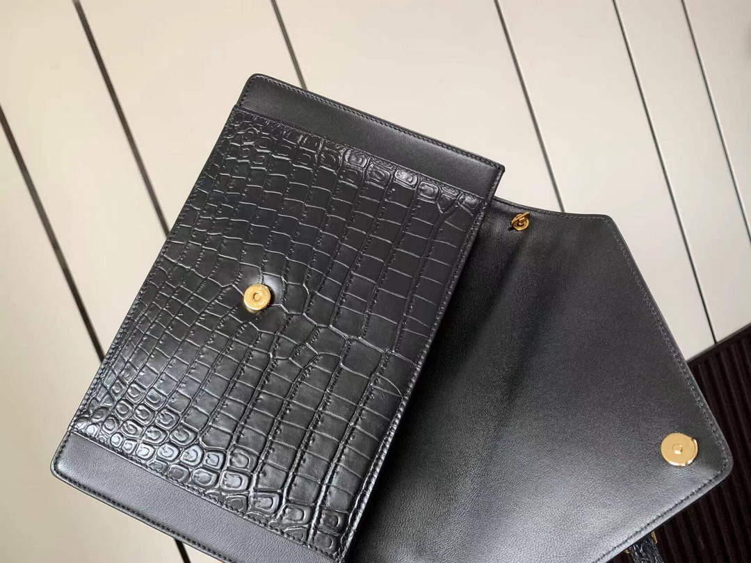 YSL 695724 Gaby Satchel In Crocodile-Embossed Lacquered Leather And Lambskin black - Default Title - View 6