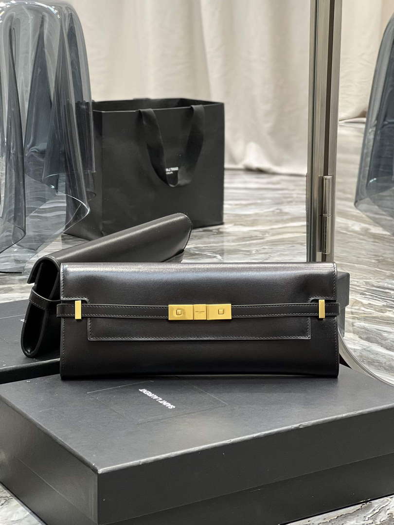 YSL 695949 Manhattan Clutch In Box Saint Laurent Leather Black - Default Title - View 1
