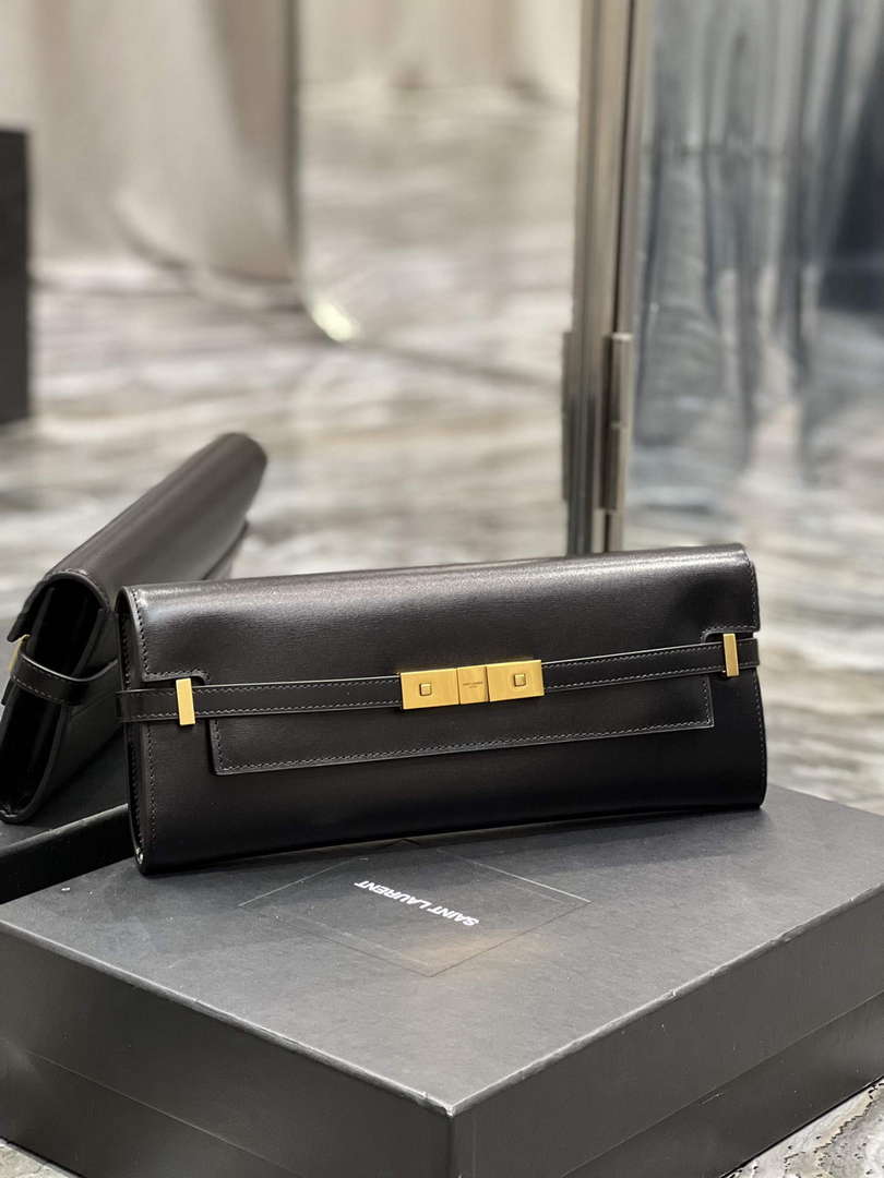 YSL 695949 Manhattan Clutch In Box Saint Laurent Leather Black - Default Title - View 2