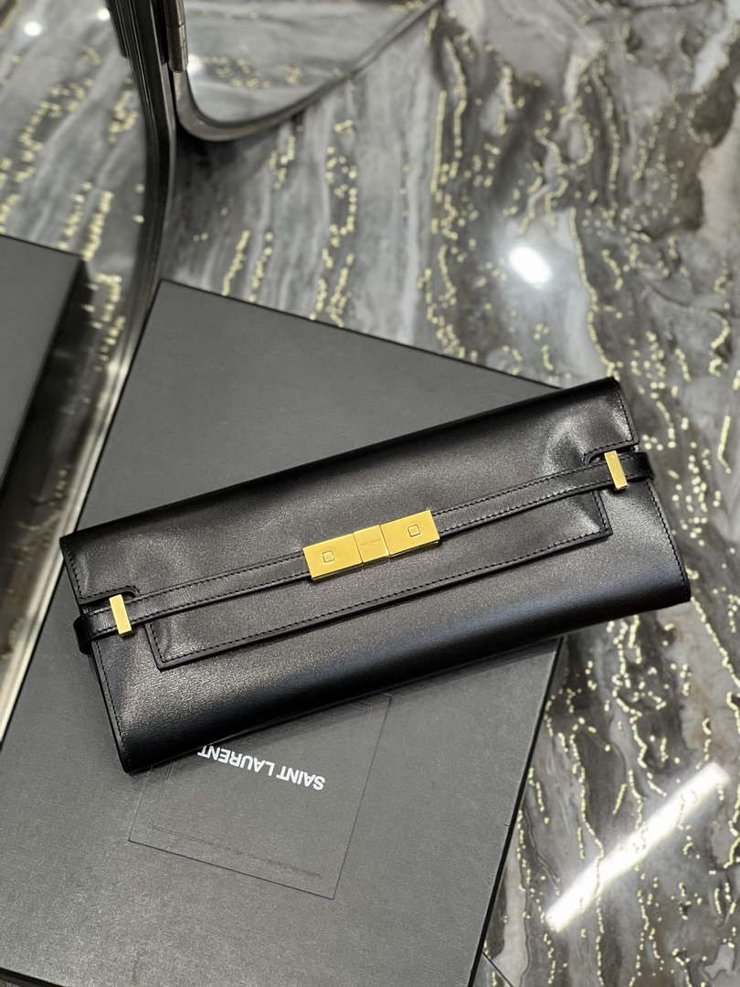 YSL 695949 Manhattan Clutch In Box Saint Laurent Leather Black