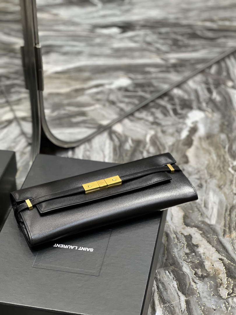 YSL 695949 Manhattan Clutch In Box Saint Laurent Leather Black