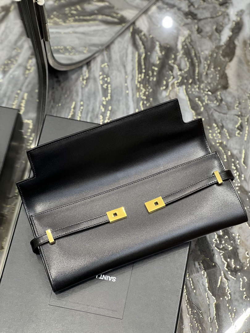 YSL 695949 Manhattan Clutch In Box Saint Laurent Leather Black