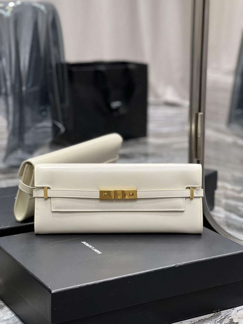 YSL 695949 Manhattan Clutch In Box Saint Laurent Leather White - Default Title - View 1