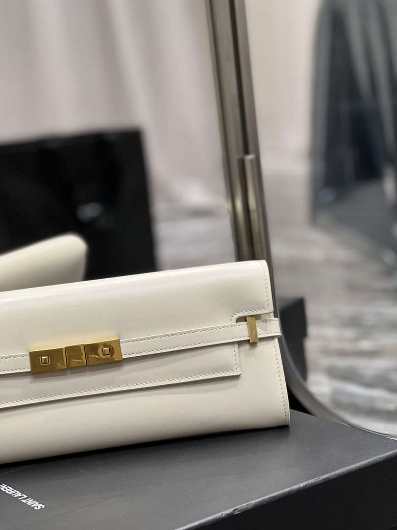 YSL 695949 Manhattan Clutch In Box Saint Laurent Leather White