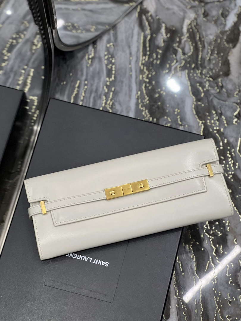 YSL 695949 Manhattan Clutch In Box Saint Laurent Leather White