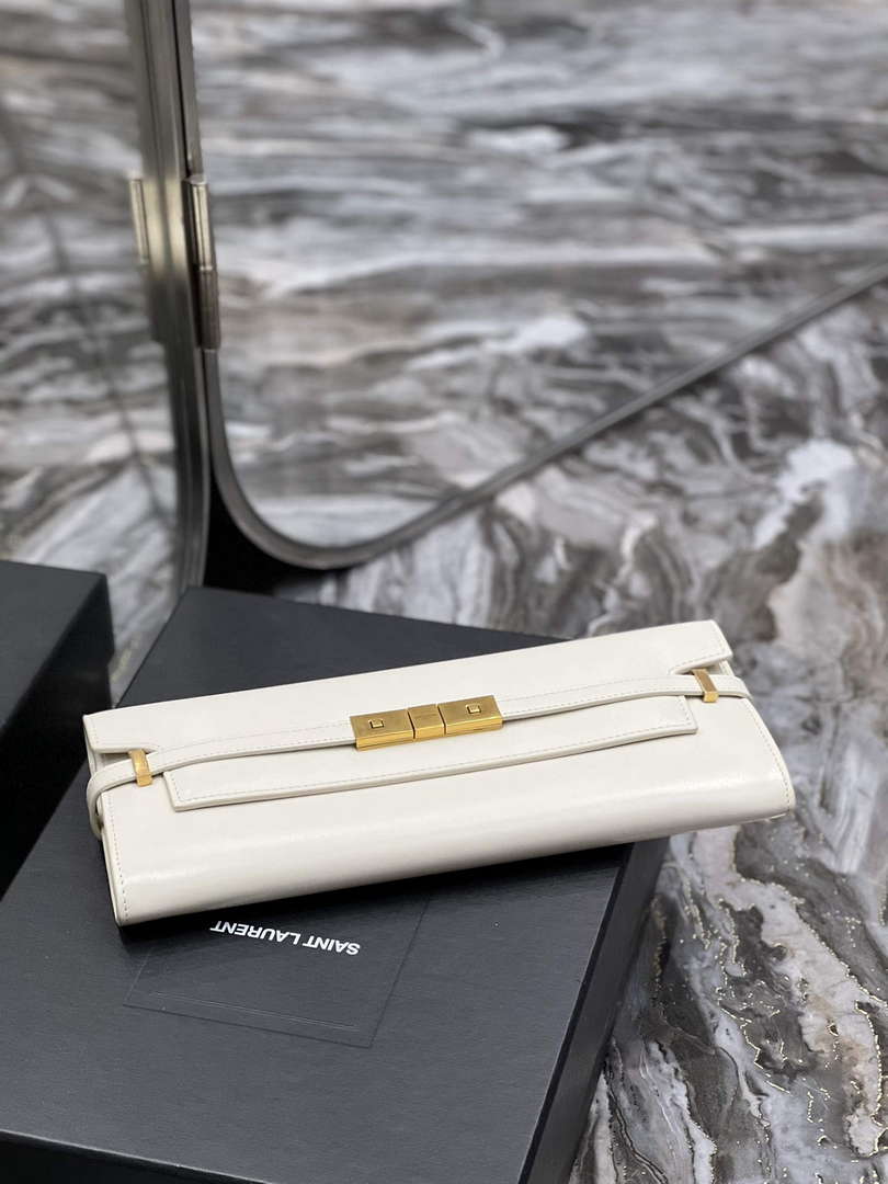 YSL 695949 Manhattan Clutch In Box Saint Laurent Leather White