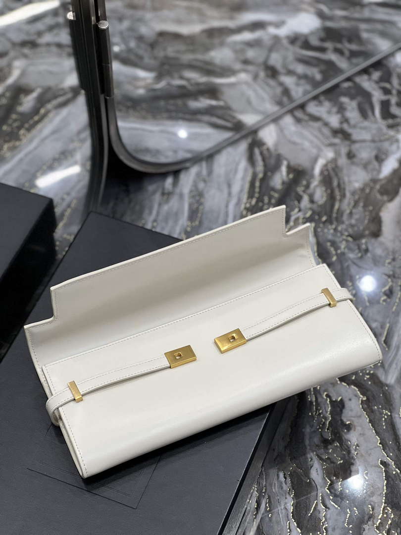 YSL 695949 Manhattan Clutch In Box Saint Laurent Leather White