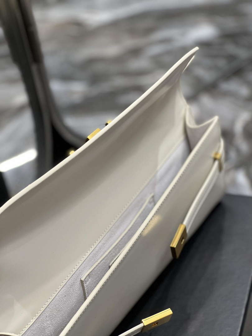 YSL 695949 Manhattan Clutch In Box Saint Laurent Leather White
