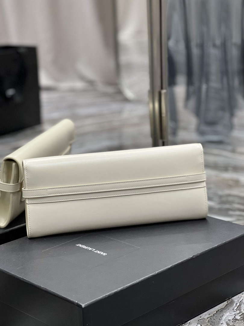YSL 695949 Manhattan Clutch In Box Saint Laurent Leather White