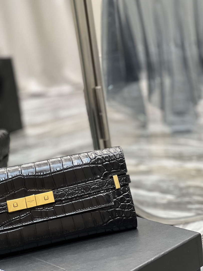 YSL 695949 Manhattan Clutch In Crocodile-Embossed Leather Black - Default Title - View 3