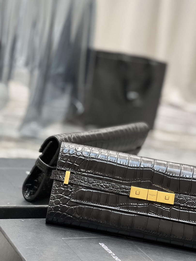 YSL 695949 Manhattan Clutch In Crocodile-Embossed Leather Black - Default Title - View 4