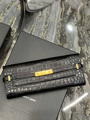 YSL 695949 Manhattan Clutch In Crocodile-Embossed Leather Black - Default Title - View 5