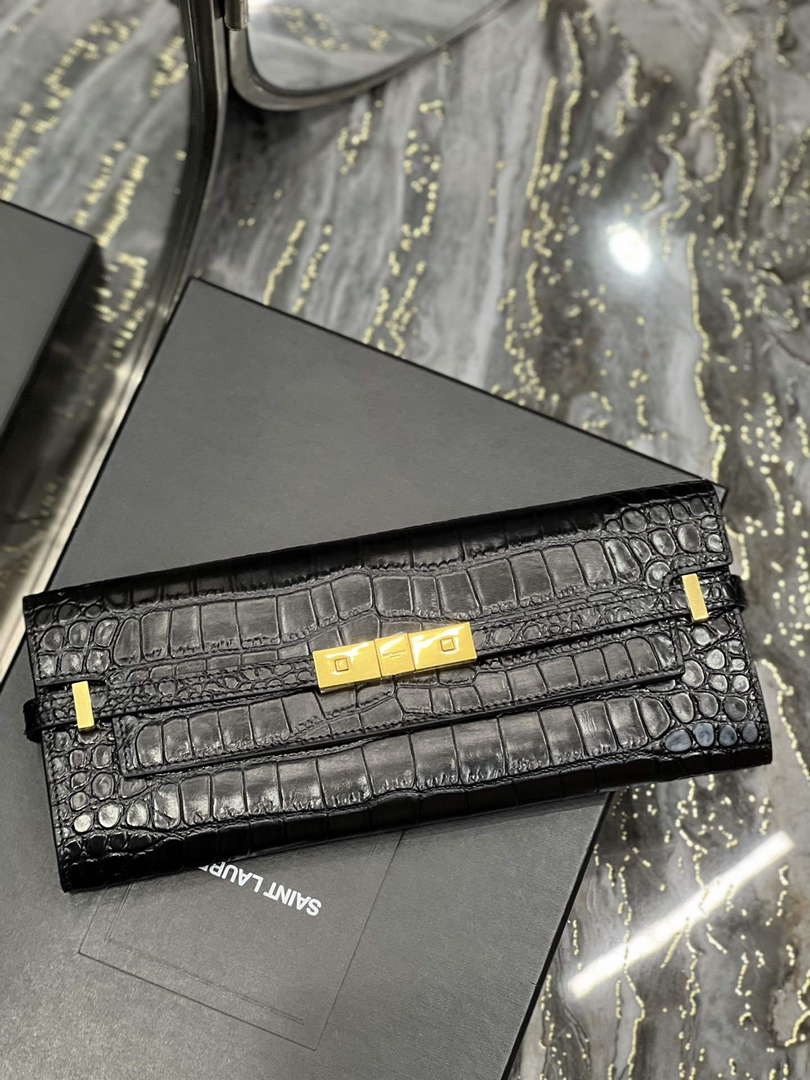 YSL 695949 Manhattan Clutch In Crocodile-Embossed Leather Black - Default Title - View 5