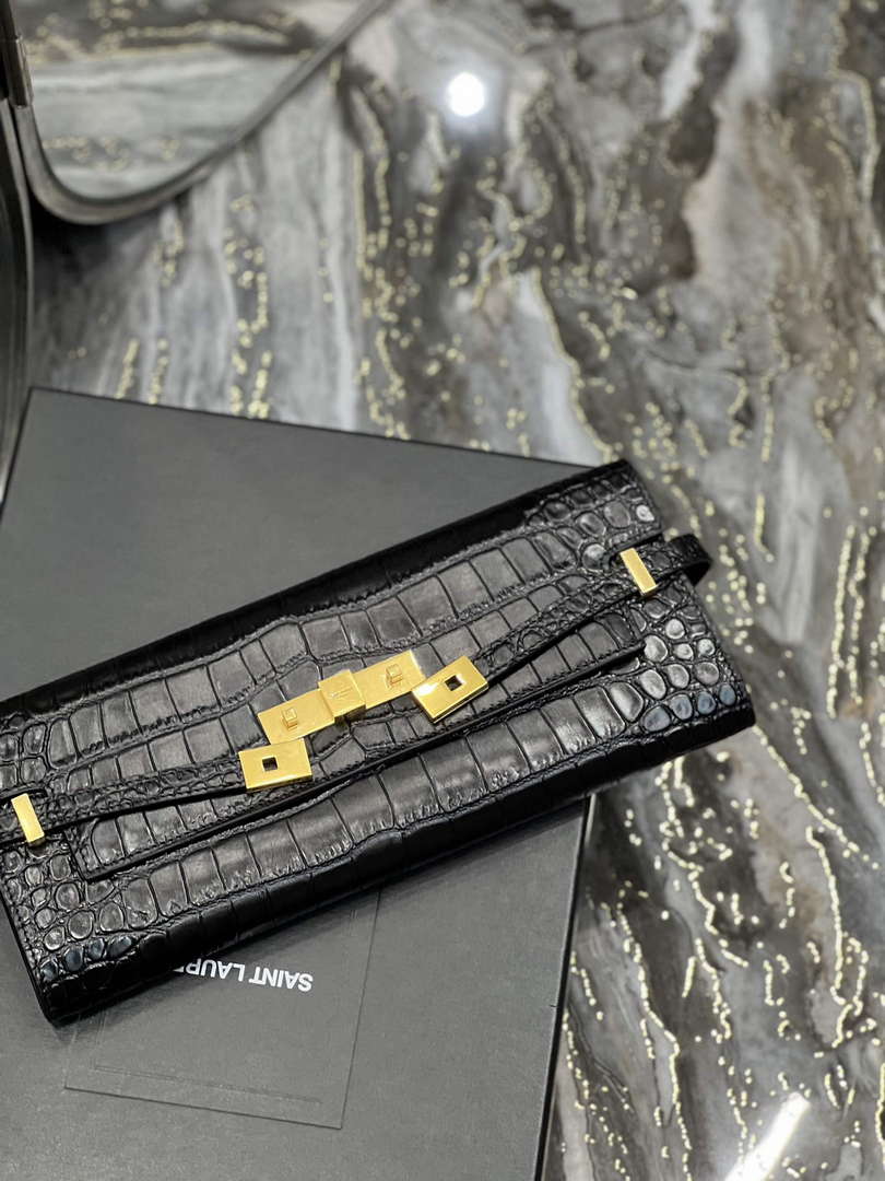 YSL 695949 Manhattan Clutch In Crocodile-Embossed Leather Black - Default Title - View 6