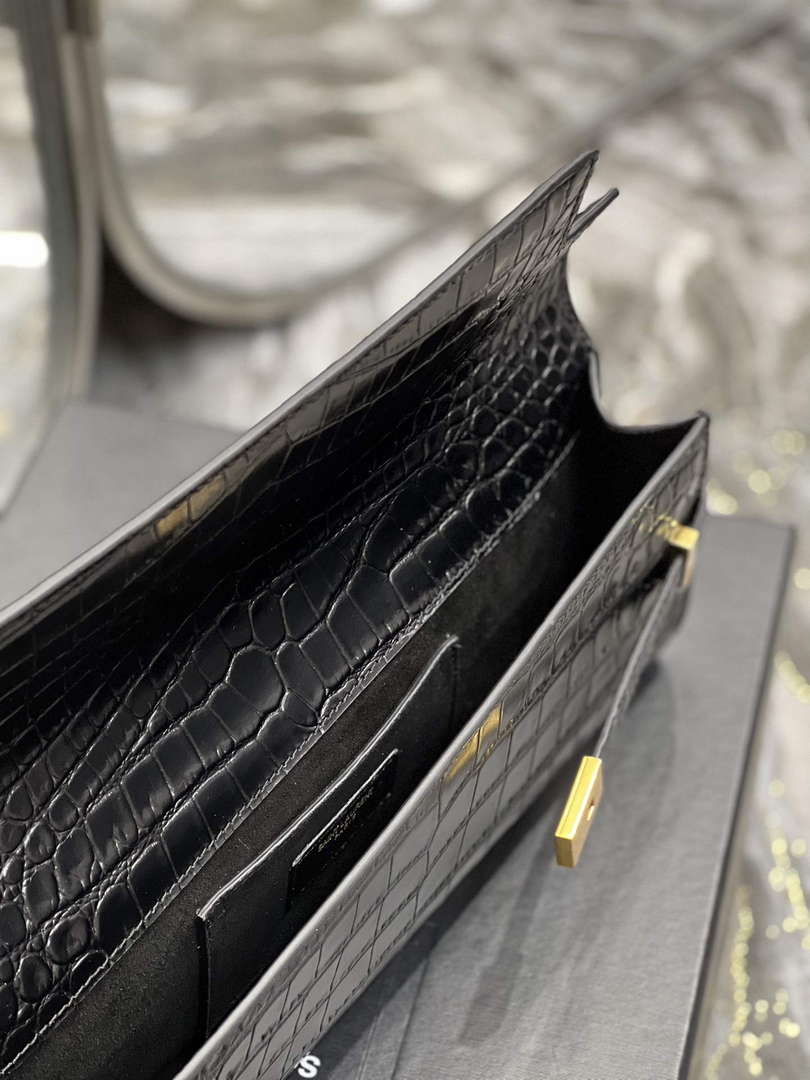 YSL 695949 Manhattan Clutch In Crocodile-Embossed Leather Black - Default Title - View 8