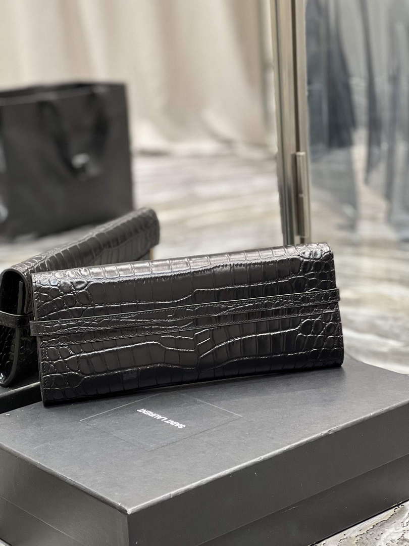 YSL 695949 Manhattan Clutch In Crocodile-Embossed Leather Black - Default Title - View 9