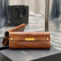 YSL 695949 Manhattan Clutch In Crocodile-Embossed Leather Caramel - Default Title - View 1