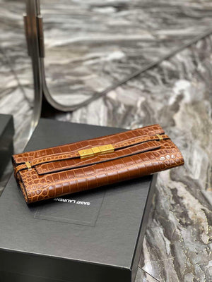 YSL 695949 Manhattan Clutch In Crocodile-Embossed Leather Caramel - Default Title - View 11