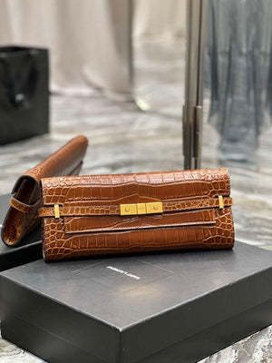 YSL 695949 Manhattan Clutch In Crocodile-Embossed Leather Caramel - Default Title - View 2