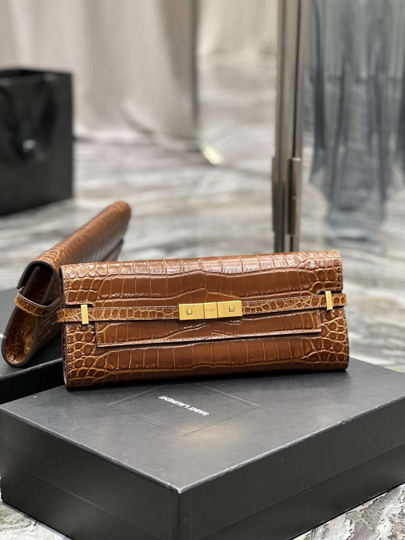 YSL 695949 Manhattan Clutch In Crocodile-Embossed Leather Caramel - Default Title - View 2