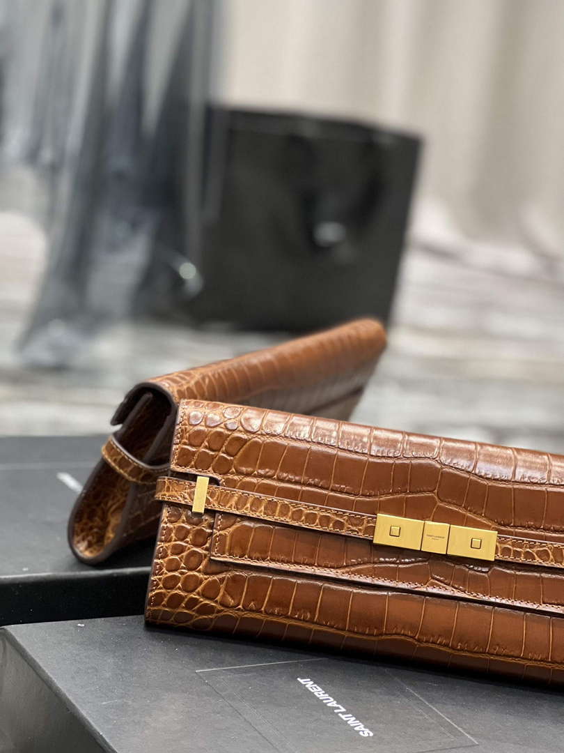 YSL 695949 Manhattan Clutch In Crocodile-Embossed Leather Caramel - Default Title - View 4