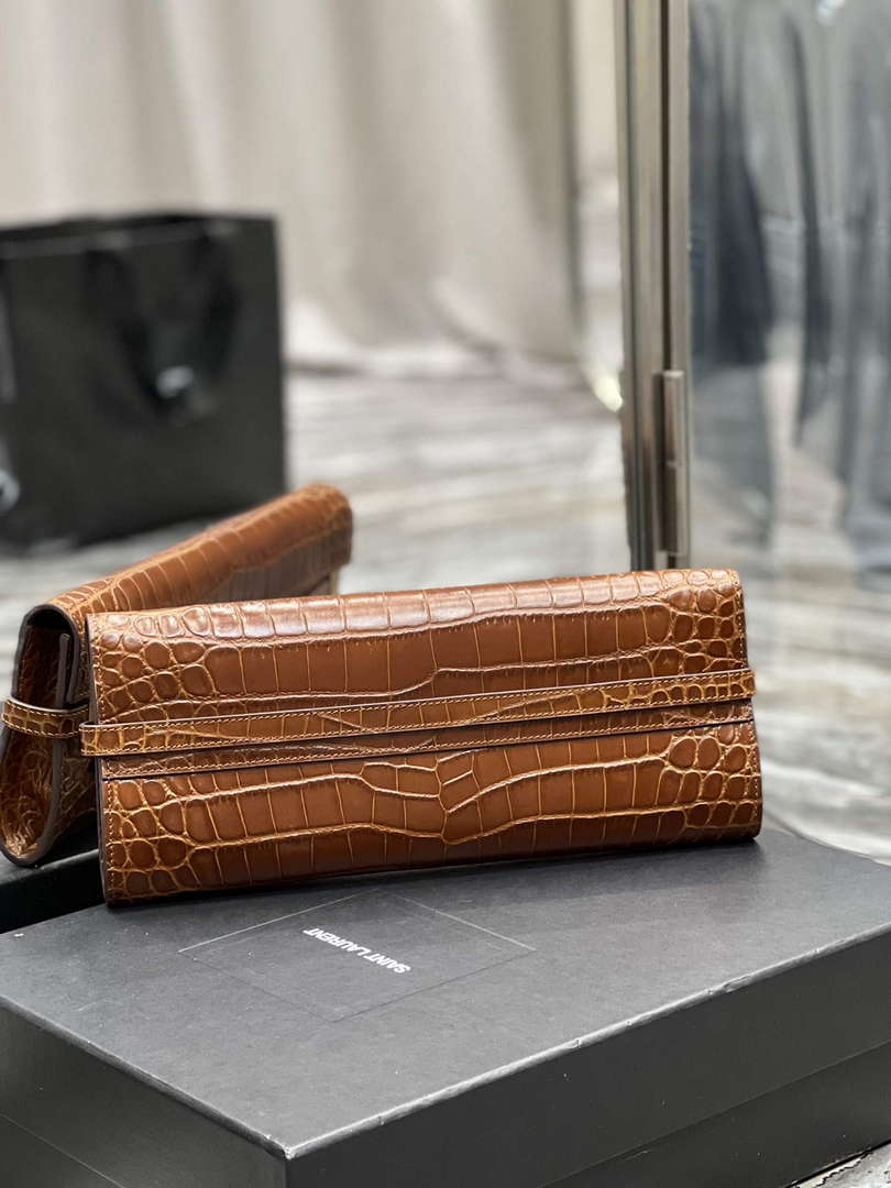 YSL 695949 Manhattan Clutch In Crocodile-Embossed Leather Caramel - Default Title - View 5