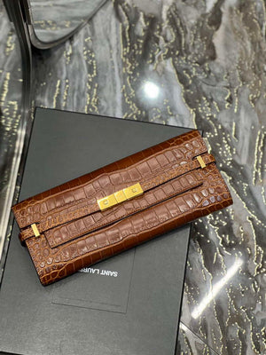 YSL 695949 Manhattan Clutch In Crocodile-Embossed Leather Caramel - Default Title - View 6