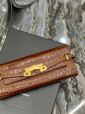 YSL 695949 Manhattan Clutch In Crocodile-Embossed Leather Caramel - Default Title - View 7