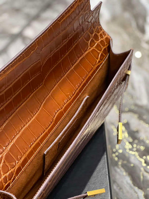 YSL 695949 Manhattan Clutch In Crocodile-Embossed Leather Caramel - Default Title - View 9