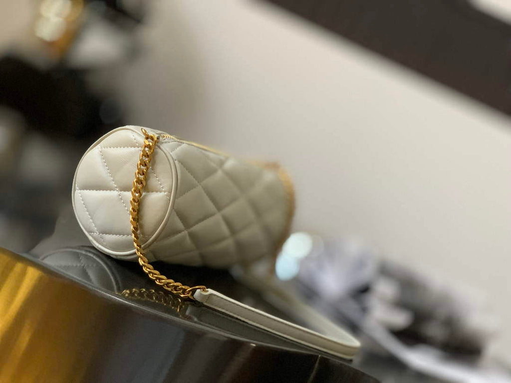 YSL 699703 Sade Mini Tube Bag In Quilted Lambskin White