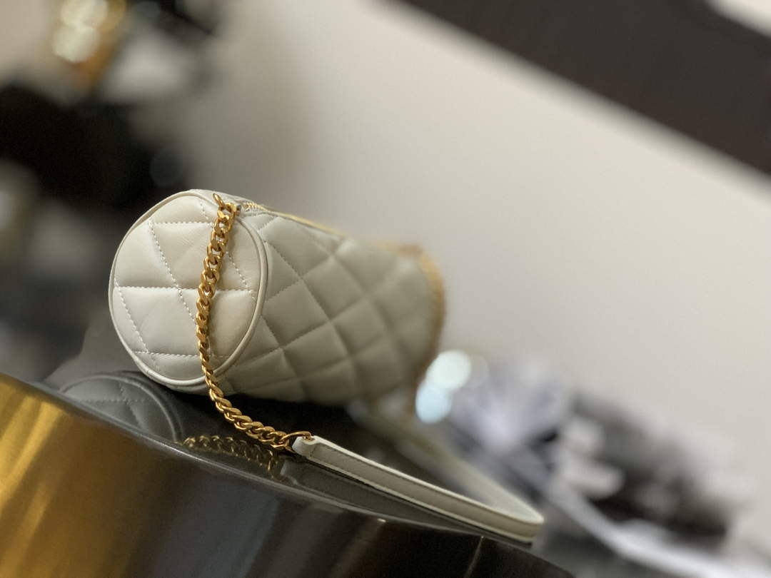 YSL 699703 Sade Mini Tube Bag In Quilted Lambskin White