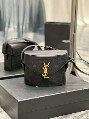 YSL 710080 June Box Bag In Quilted Crocodile Printer Leather Black - Default Title - View 1