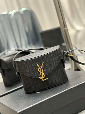 YSL 710080 June Box Bag In Quilted Crocodile Printer Leather Black - Default Title - View 2
